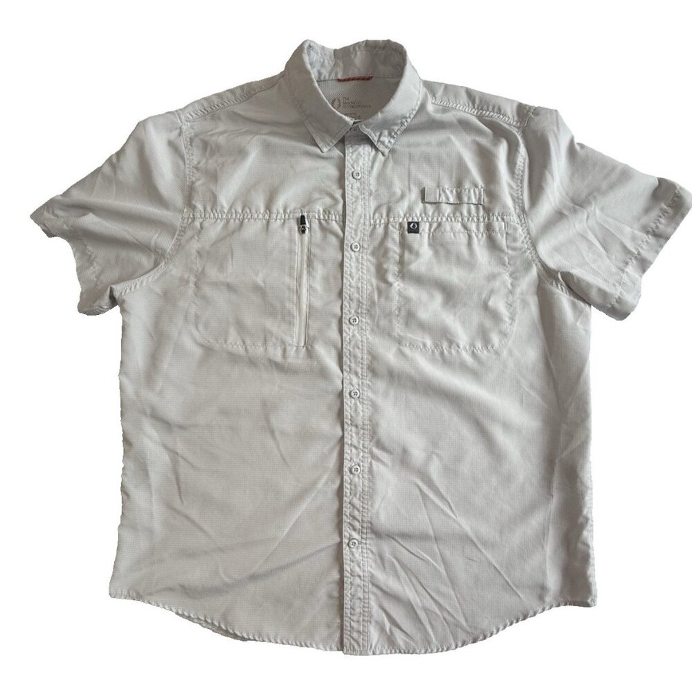 American Outdoorsman Fishing Shirt Mens XL Beige Short Sleeve Vented Outdoor